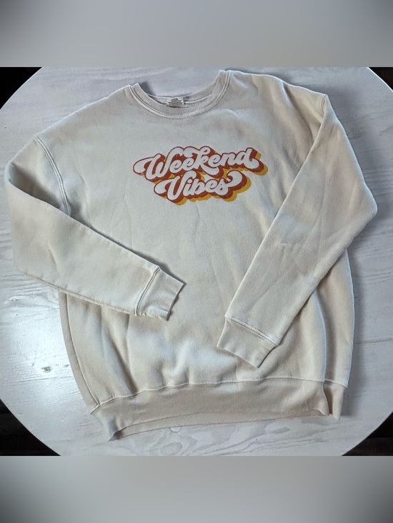 Oat Collective Tops - Oat Collective Weekend Vibes Cream Graphic Crewneck Sweatshirt